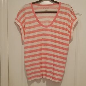 LOFT Coral and White Striped Tee